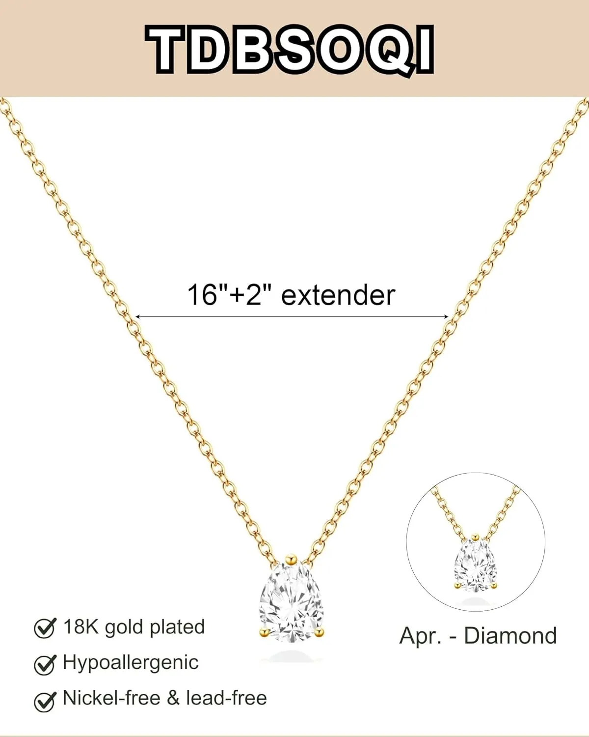 18K Gold Plated Birthstone Necklace for Women Dainty Diamond Teardrop Necklaces Emerald Green CZ Pendant Necklace Birthday Gift for Women Jewelry