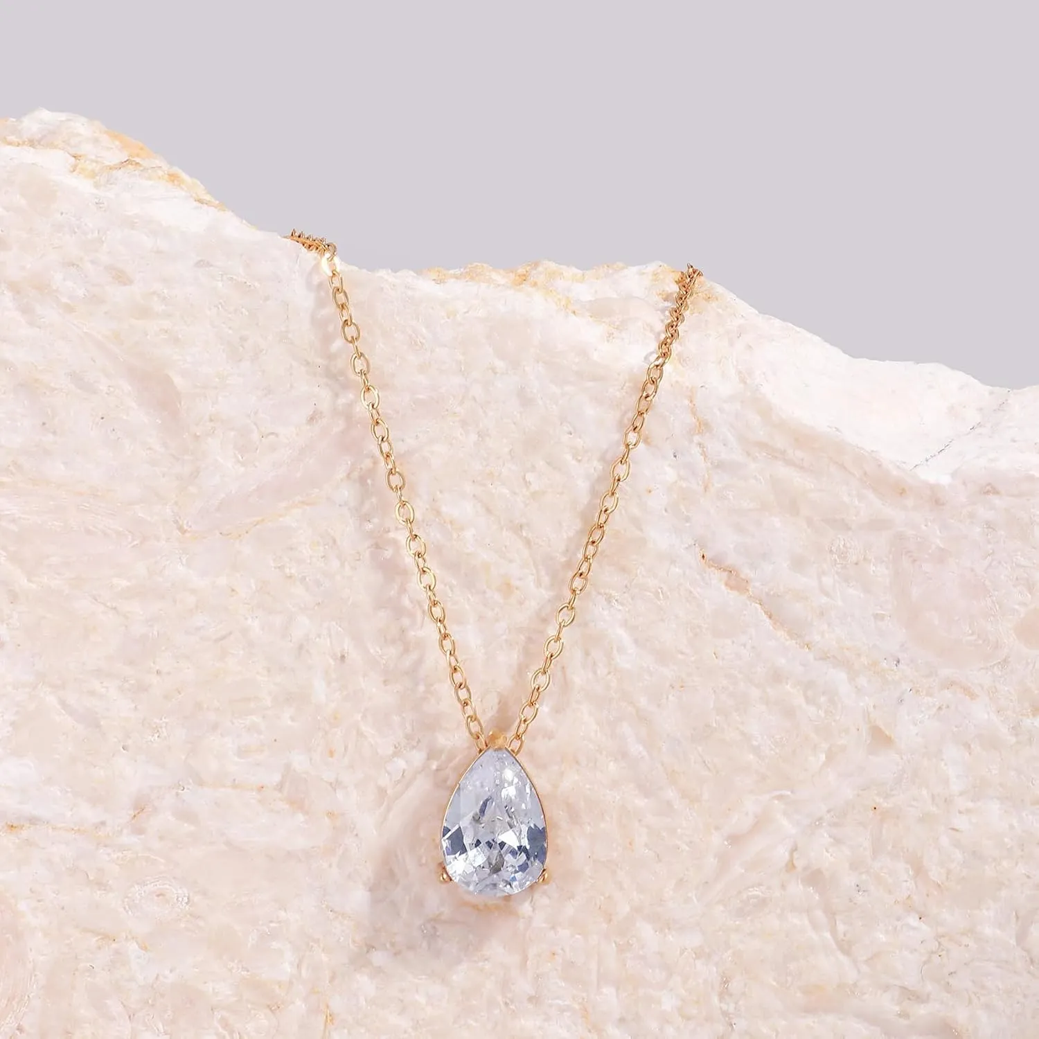 18K Gold Plated Birthstone Necklace for Women Dainty Diamond Teardrop Necklaces Emerald Green CZ Pendant Necklace Birthday Gift for Women Jewelry