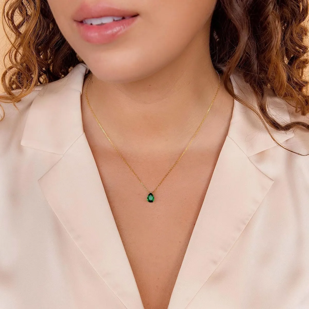 18K Gold Plated Birthstone Necklace for Women Dainty Diamond Teardrop Necklaces Emerald Green CZ Pendant Necklace Birthday Gift for Women Jewelry