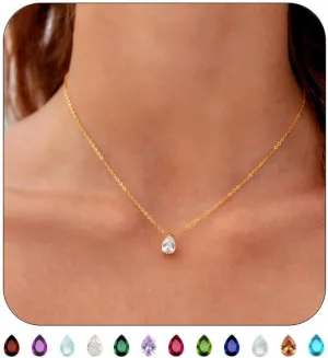 18K Gold Plated Birthstone Necklace for Women Dainty Diamond Teardrop Necklaces Emerald Green CZ Pendant Necklace Birthday Gift for Women Jewelry