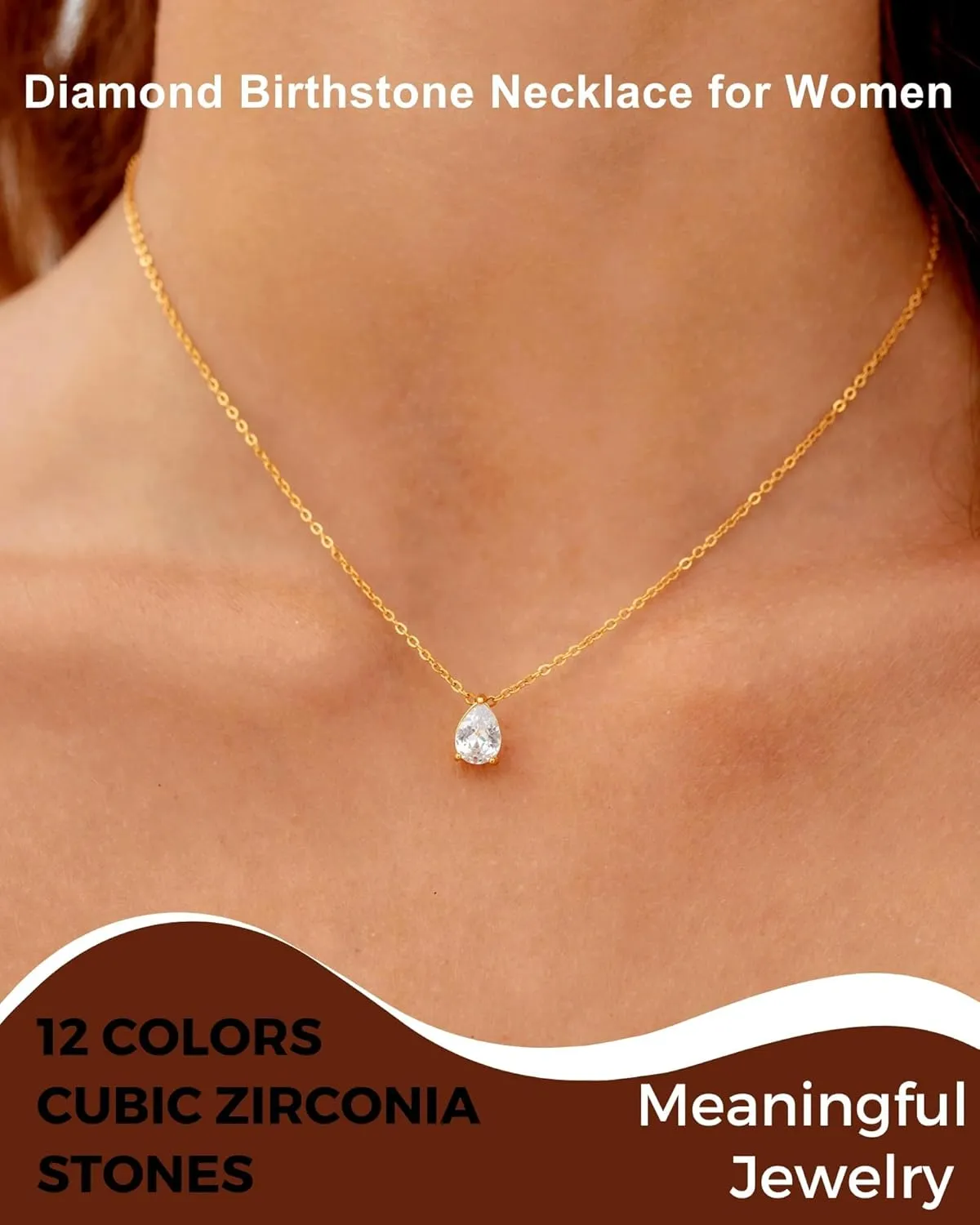 18K Gold Plated Birthstone Necklace for Women Dainty Diamond Teardrop Necklaces Emerald Green CZ Pendant Necklace Birthday Gift for Women Jewelry
