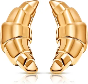 18K Gold Plated Croissant Stud Earrings  Valentines Earrings for Women, Elegant Gold Earrings, Hypoallergenic Valentines Jewelry Gift for Women, Tarnish-Resistant
