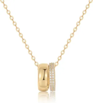 18K Gold Plated Cubic Zirconia Rondelle Pendant Necklace for Women | Two-Toned Dainty CZ Charm Necklaces
