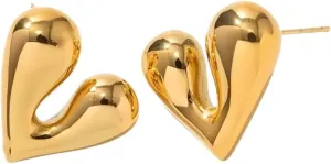 18K Gold Plated Heart Stud Earrings for Women  Bold Modern Love-Shaped Statement Earrings, Minimalist Chunky Metal Design, Hypoallergenic Fashion Jewelry for Everyday & Special Occasions