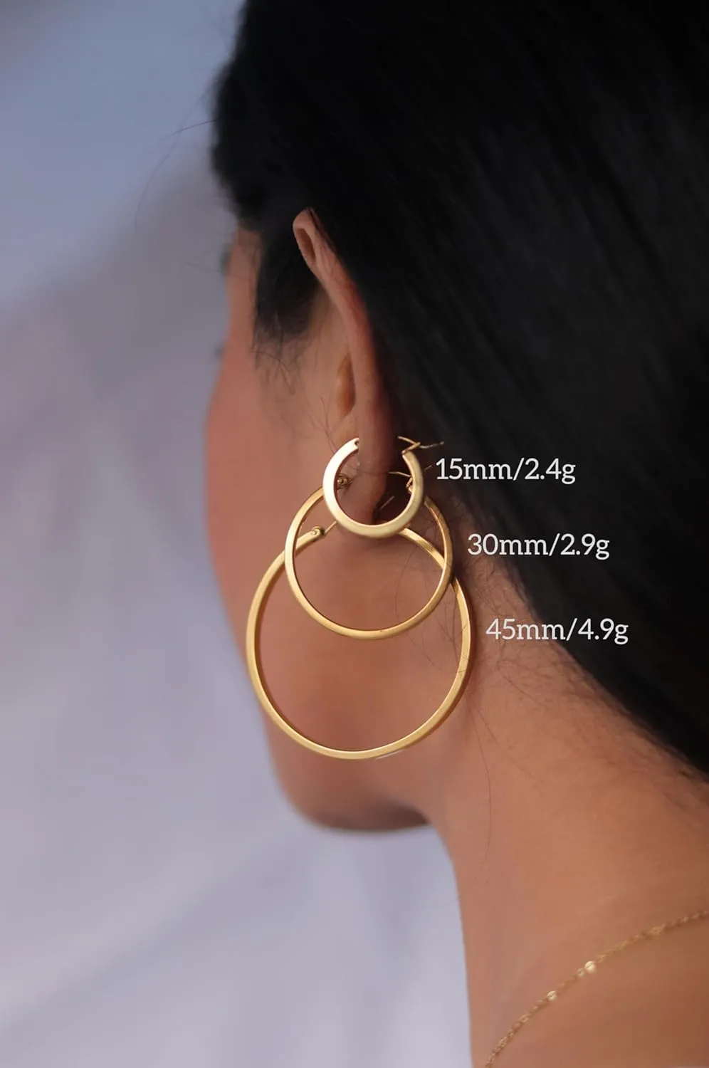 18k Gold Plated Hoop Earrings for Women - Large Gold flat Hoops - Gold Hoops - Hypoallergenic Earring Set - Nickle Free Earrings