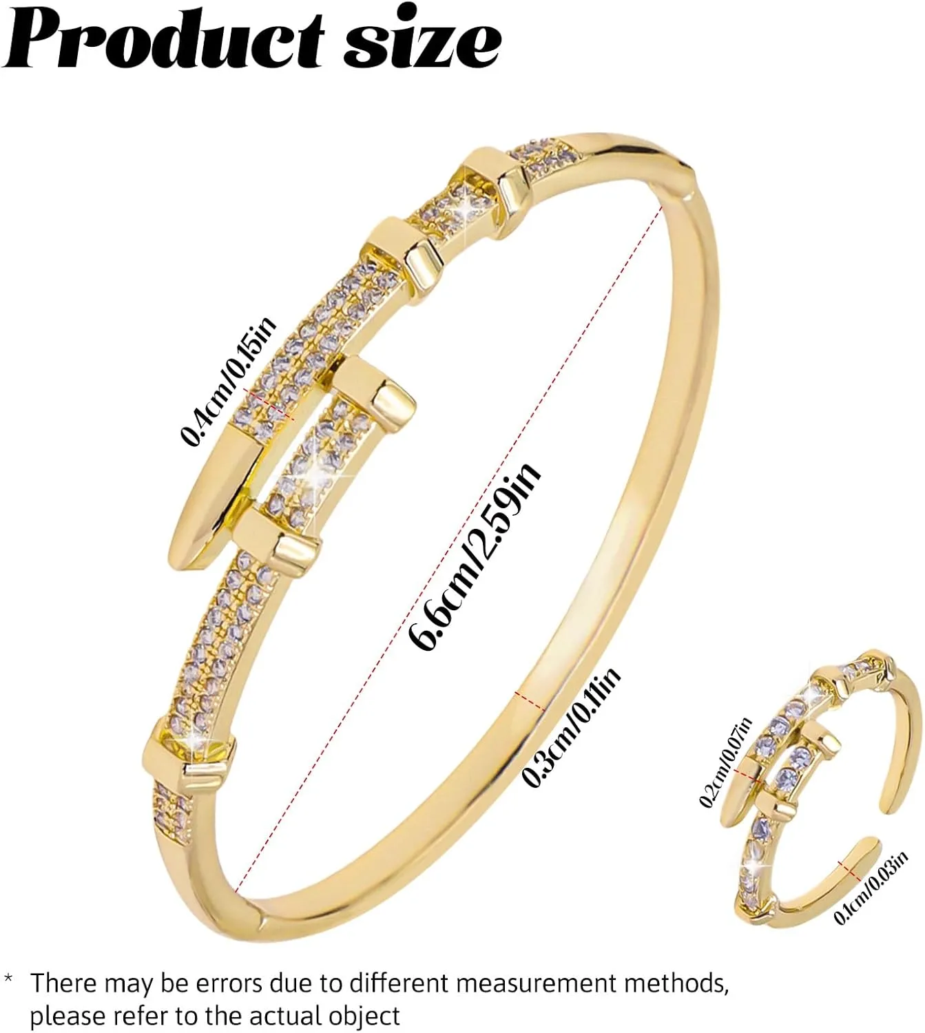 18K Gold Plated Rings Bracelets for Women Trendy Bracelet with Ring Jewelry Set Oval Bangle Simple Cubic Zirconia Stones Bangle Cuff and Rings Jewelry Gift for Women