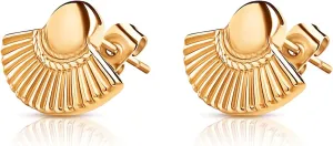 18K Gold-Plated Shell Fan Stud Earrings for Women - Minimalist Textured Stainless Steel, Hypoallergenic, Waterproof, and Tarnish-Resistant Jewelry for Everyday or Special Occasions