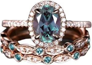 18k gold sapphire multi-layer oval fashionable and minimalist diamond inlaid gemstone can be stacked with a three piece set of women's engagement rings Size 9