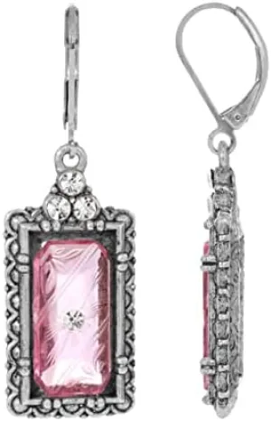 1928 Jewelry Romana Octagon Etched Glass & Crystal Drop Earrings