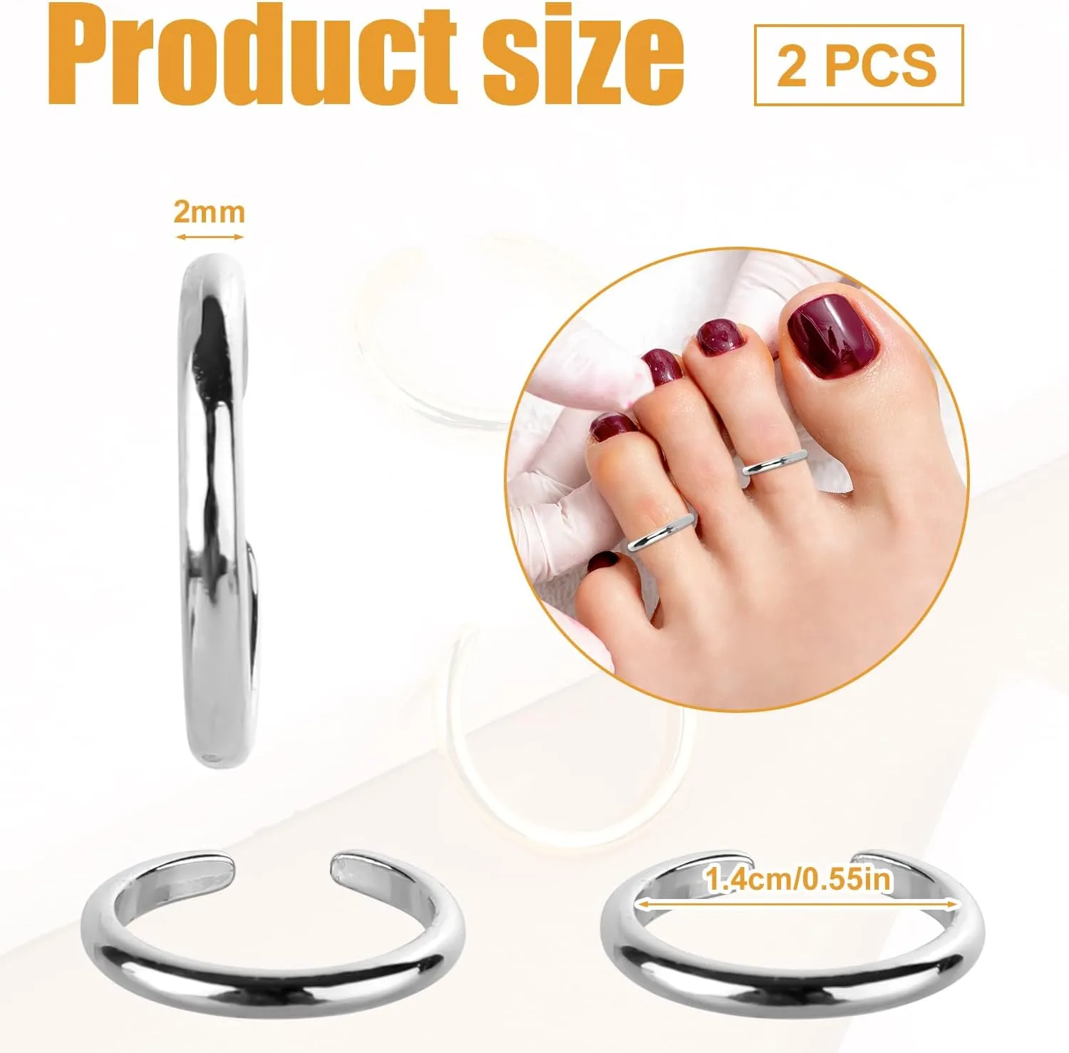 2 Pcs Adjustable Toe Rings for Women, Open Band Toe Rings Fashion Minimalist Summer Beach Foot Jewelry for Women's Fashion Gift