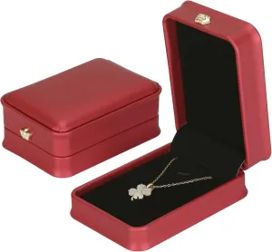 2 Pieces Necklace Pendant Gift Box, Premium PU Leather Jewellry Storage Display Case for Wedding Engagement Birthday Anniversary Ceremony for Women Girl (Red)