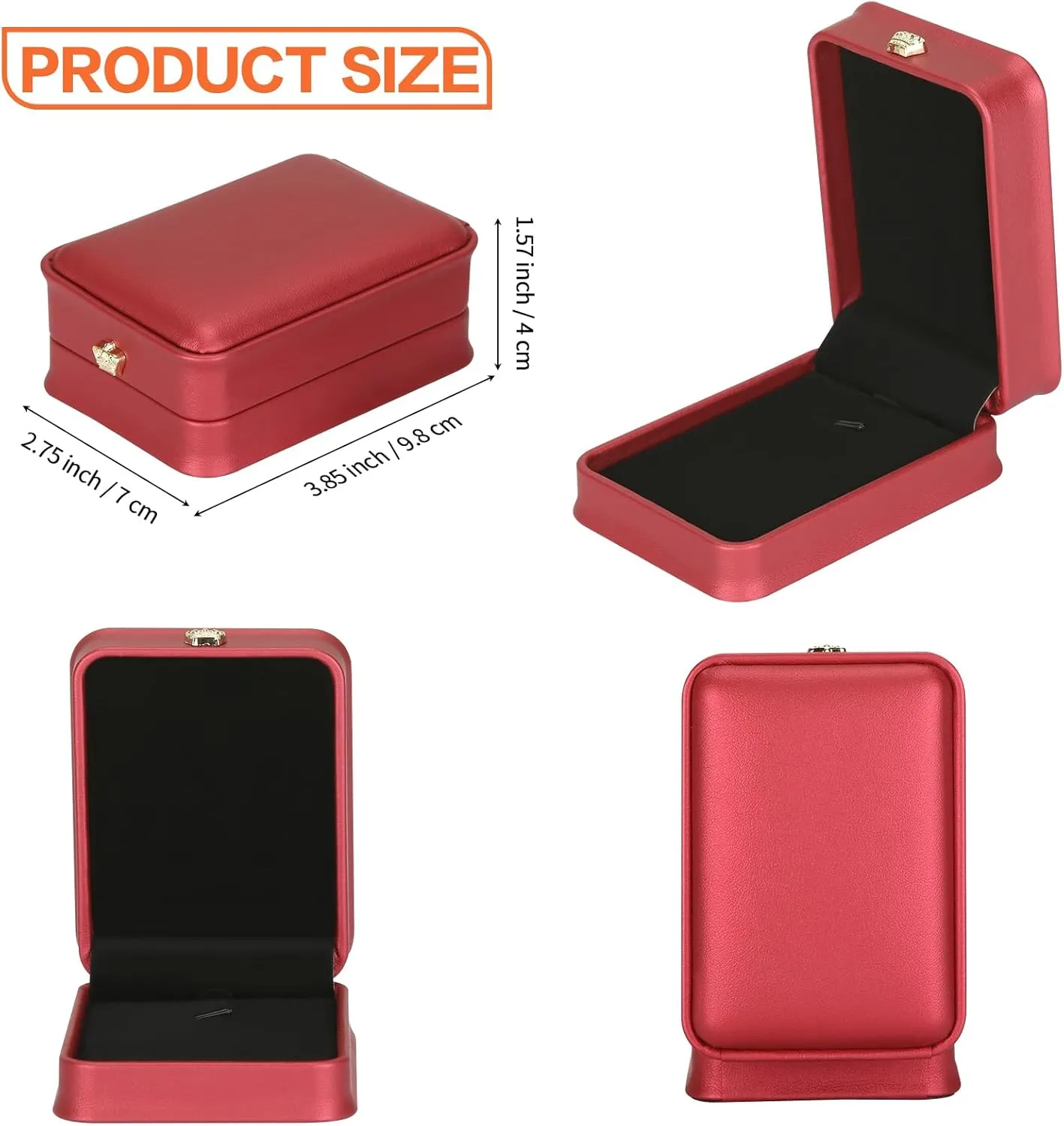 2 Pieces Necklace Pendant Gift Box, Premium PU Leather Jewellry Storage Display Case for Wedding Engagement Birthday Anniversary Ceremony for Women Girl (Red)