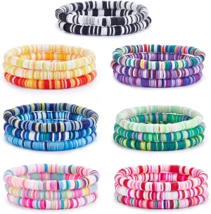 21/20/15/12 PCS Friendship Bracelet Surfer Heishi Bracelet Preppy Bracelets Summer Stretch Clay Bead Bracelets Stackable Bohemian Beach Bracelet Set for Women