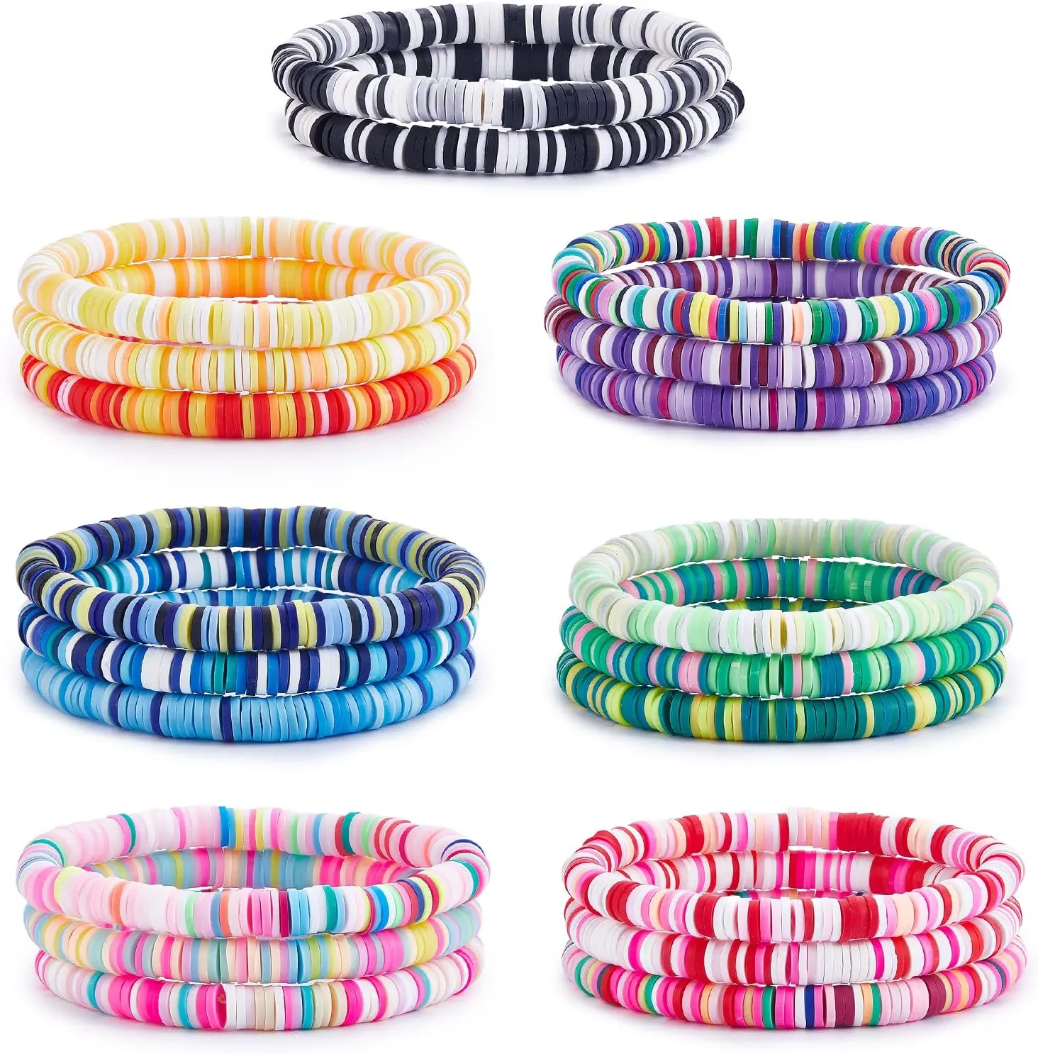 21/20/15/12 PCS Friendship Bracelet Surfer Heishi Bracelet Preppy Bracelets Summer Stretch Clay Bead Bracelets Stackable Bohemian Beach Bracelet Set for Women