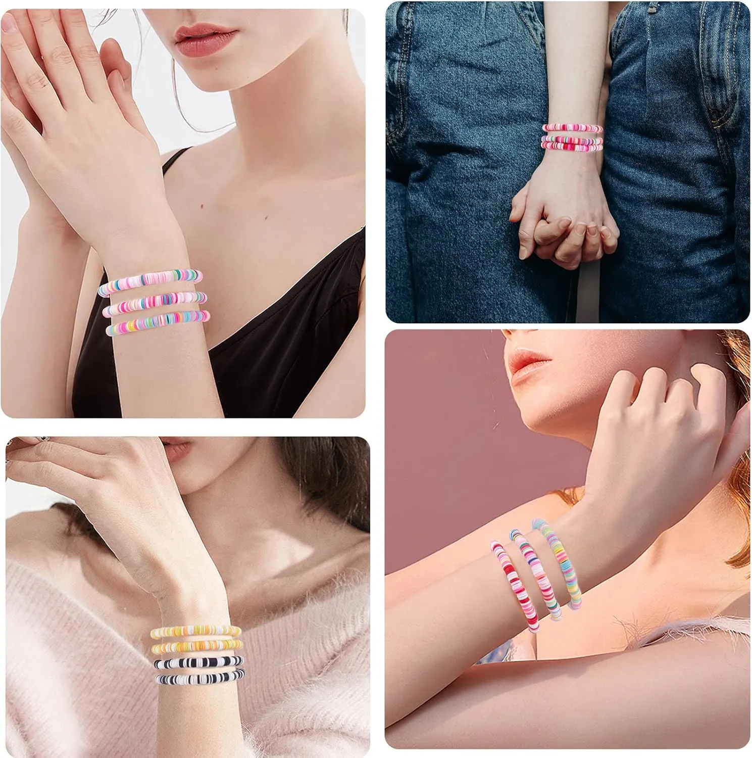 21/20/15/12 PCS Friendship Bracelet Surfer Heishi Bracelet Preppy Bracelets Summer Stretch Clay Bead Bracelets Stackable Bohemian Beach Bracelet Set for Women