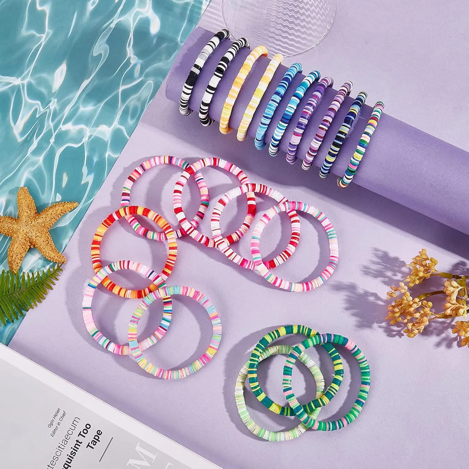 21/20/15/12 PCS Friendship Bracelet Surfer Heishi Bracelet Preppy Bracelets Summer Stretch Clay Bead Bracelets Stackable Bohemian Beach Bracelet Set for Women