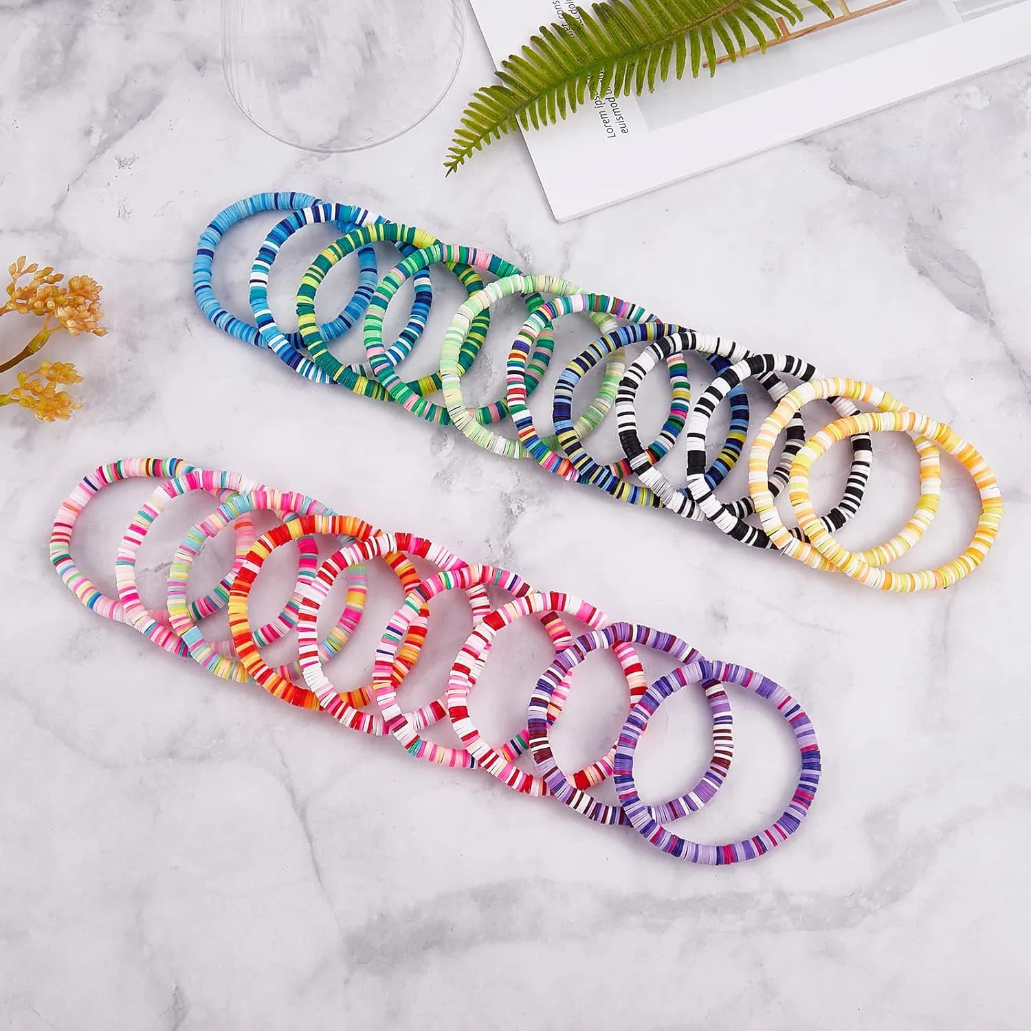 21/20/15/12 PCS Friendship Bracelet Surfer Heishi Bracelet Preppy Bracelets Summer Stretch Clay Bead Bracelets Stackable Bohemian Beach Bracelet Set for Women