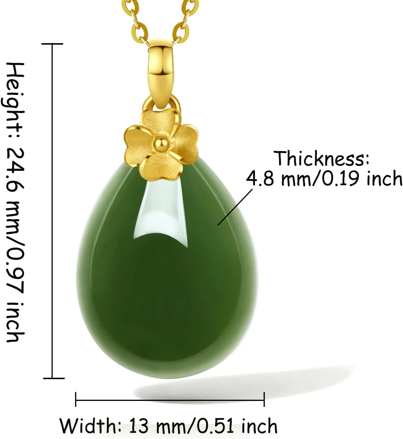 24K Gold Pendant for Women Green Jade Teardrop Pendants Dainty Natural Gemstone Drop Charms Good Luck Jewelry Healing Hetian Jadeite Charm Simple Trendy Fortune Gifts for Men Mom(Not Include Necklace)