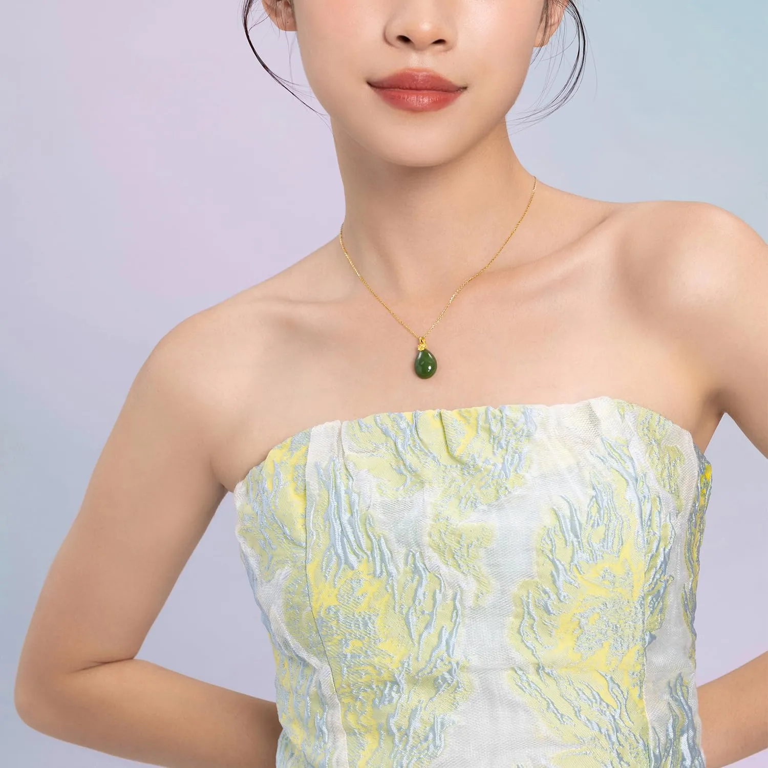 24K Gold Pendant for Women Green Jade Teardrop Pendants Dainty Natural Gemstone Drop Charms Good Luck Jewelry Healing Hetian Jadeite Charm Simple Trendy Fortune Gifts for Men Mom(Not Include Necklace)