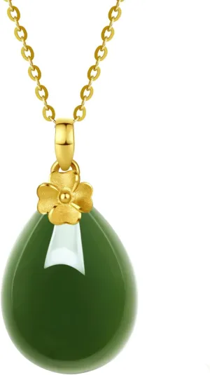 24K Gold Pendant for Women Green Jade Teardrop Pendants Dainty Natural Gemstone Drop Charms Good Luck Jewelry Healing Hetian Jadeite Charm Simple Trendy Fortune Gifts for Men Mom(Not Include Necklace)