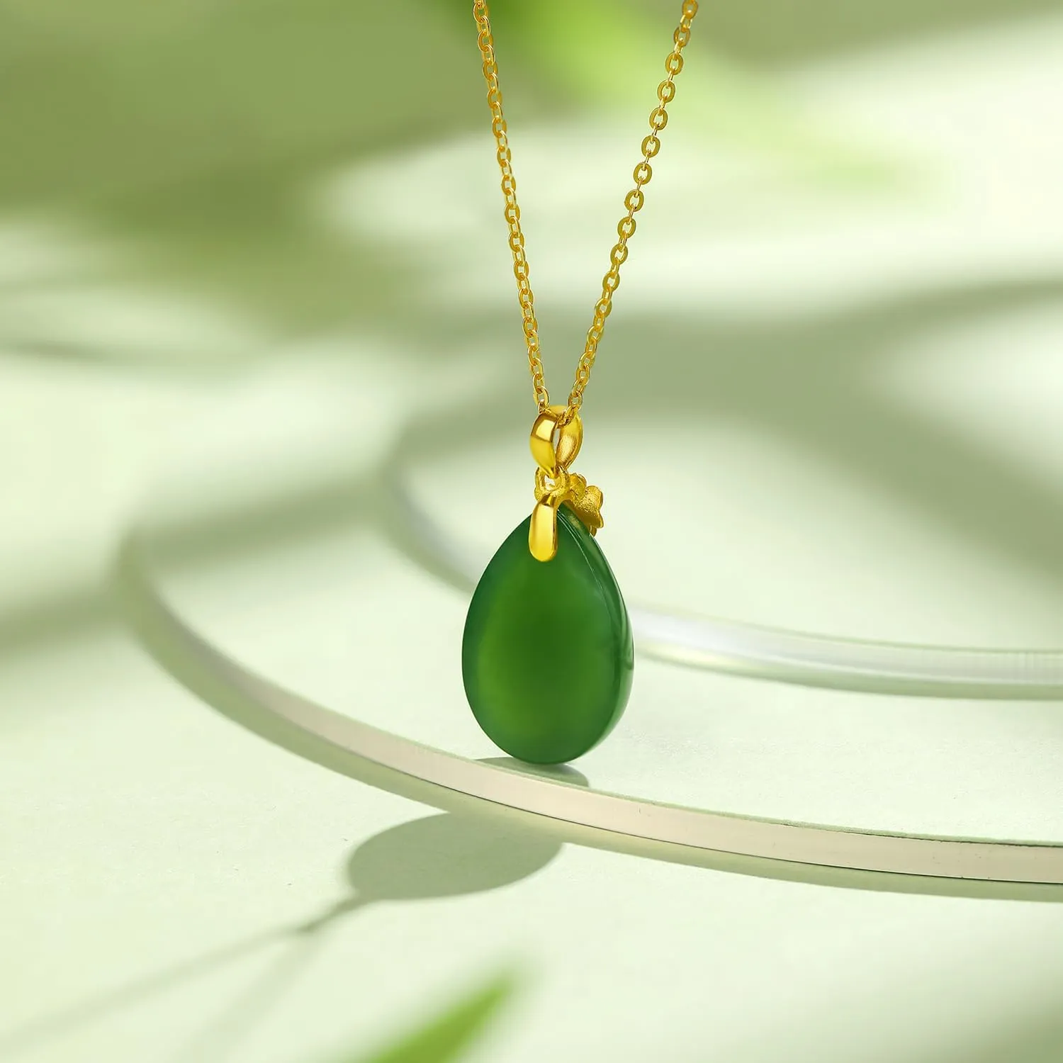 24K Gold Pendant for Women Green Jade Teardrop Pendants Dainty Natural Gemstone Drop Charms Good Luck Jewelry Healing Hetian Jadeite Charm Simple Trendy Fortune Gifts for Men Mom(Not Include Necklace)