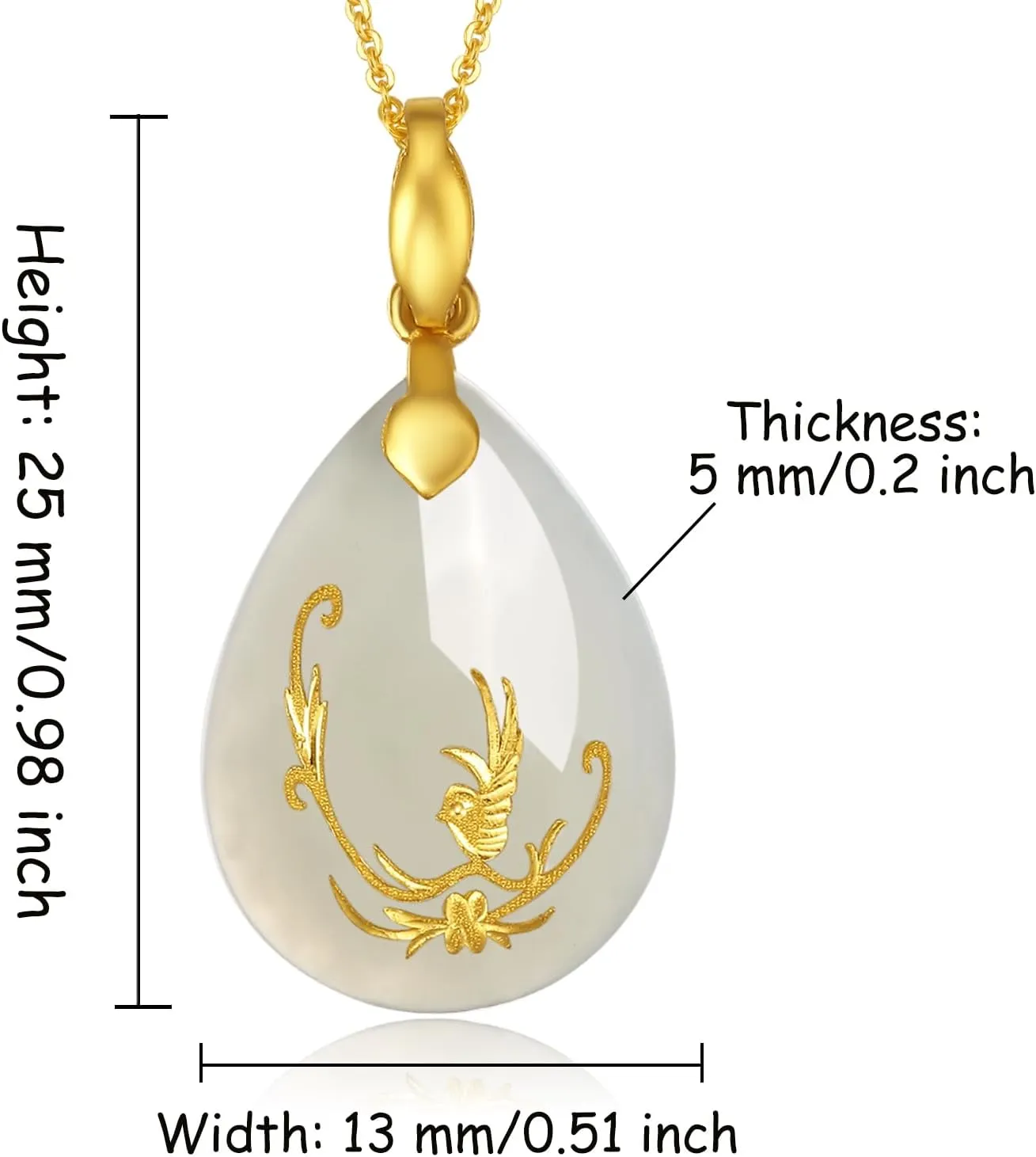24K Gold Pendant for Women Jade Teardrop Pendants Dainty Charms Natural Healing Gemstone Charm Good Luck Jewelry White Hetian Lucky Stone Lifetime Fortune Flower Buddha Lotus Yellow Gold Gifts