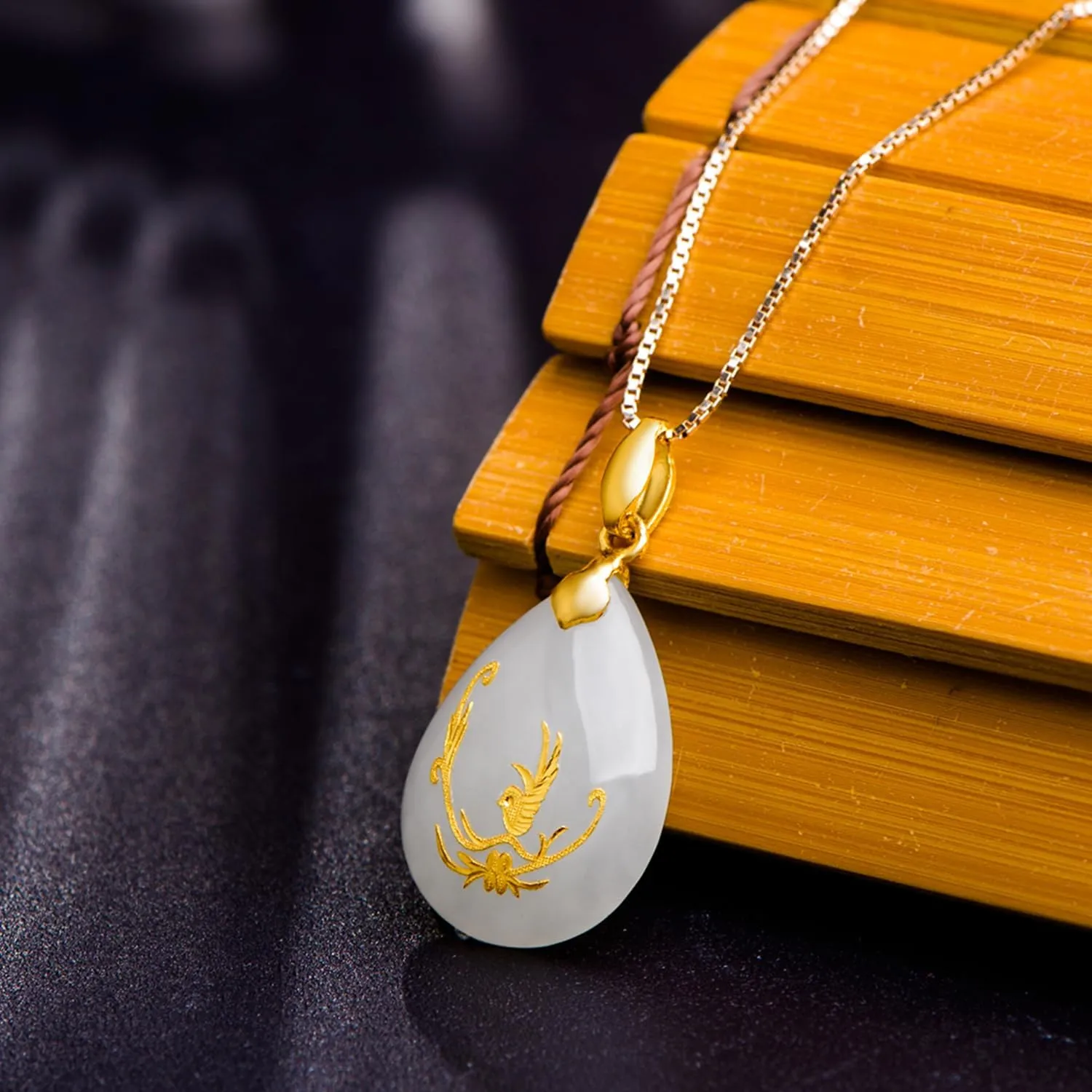 24K Gold Pendant for Women Jade Teardrop Pendants Dainty Charms Natural Healing Gemstone Charm Good Luck Jewelry White Hetian Lucky Stone Lifetime Fortune Flower Buddha Lotus Yellow Gold Gifts