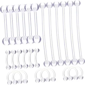 24pc Assorted Body Piercing Jewelry Set Nose Ring Eyebrow Ring Tongue for Women Fashionable Piercing Jewelries for Everyday Outfits