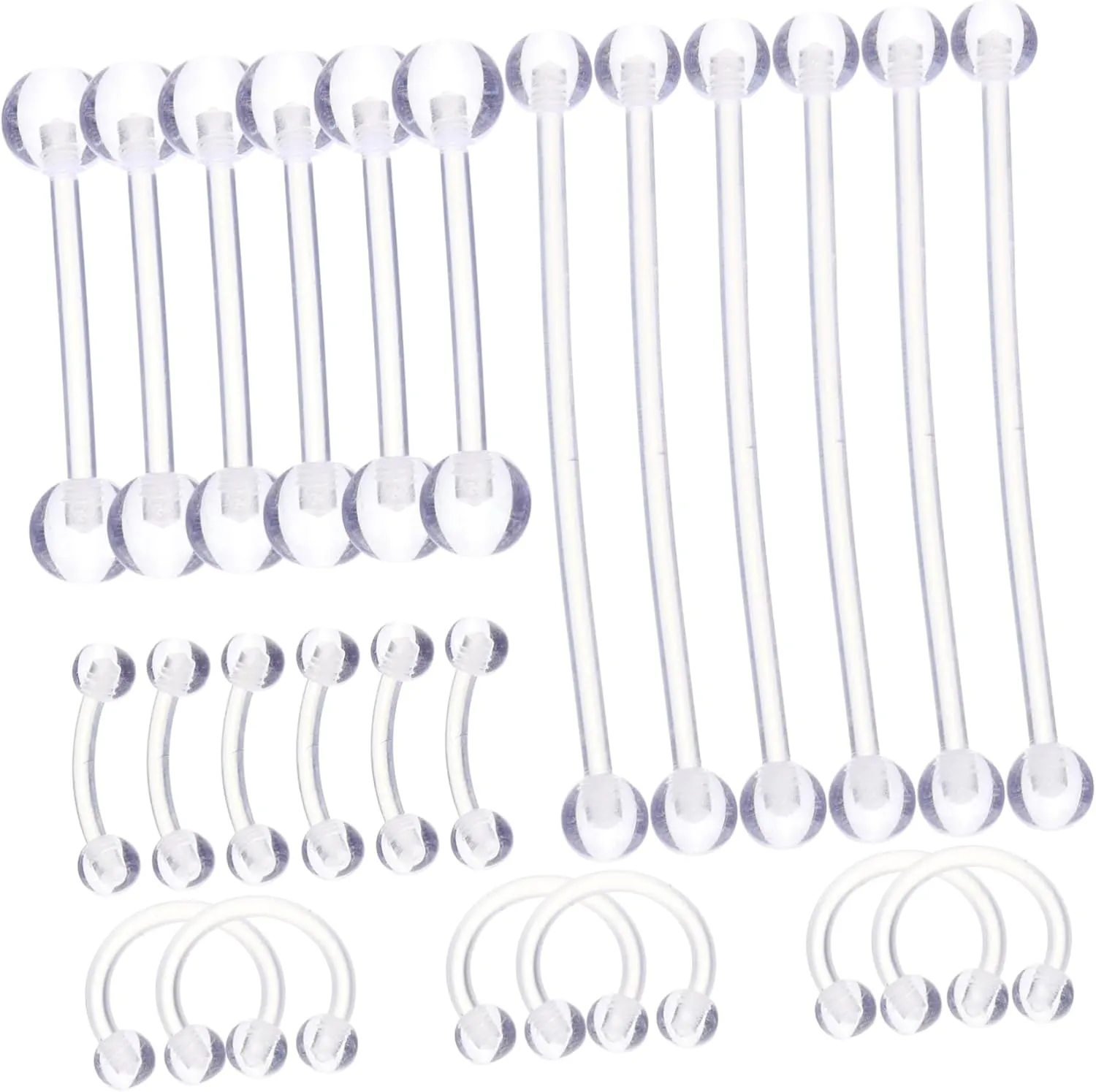 24pc Assorted Body Piercing Jewelry Set Nose Ring Eyebrow Ring Tongue for Women Fashionable Piercing Jewelries for Everyday Outfits