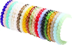 24pcs Beaded Crystal Bracelets for Women,Stackable Stretch Elastic Bohemian Round Glass Bead Bracelet Jewelry Pack Sets Purple Pink Yellow White Red