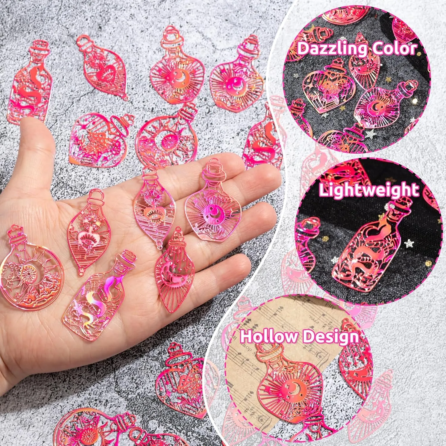 24pcs Wish Bottle Charms Hollow Filigree Wishing Bottle Pendants Mysterious Tarot Charm for DIY Earrings Bookmarks Hanging Decorations