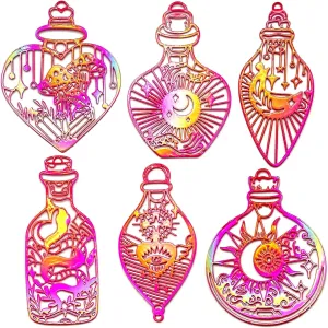 24pcs Wish Bottle Charms Hollow Filigree Wishing Bottle Pendants Mysterious Tarot Charm for DIY Earrings Bookmarks Hanging Decorations