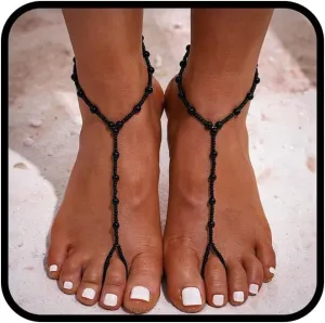 2PCS Beaded Barefoot Sandals Pearl Foot Chain Beach Ankle Bracelets Summer Ring Foot Chain for Women