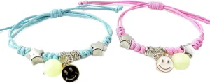 2Pcs Braided Rope Smiley Bracelet,Adjustable Bracelet,Luminous Friendship Bracelet,Pink Blue Friendship Couple Bracelet