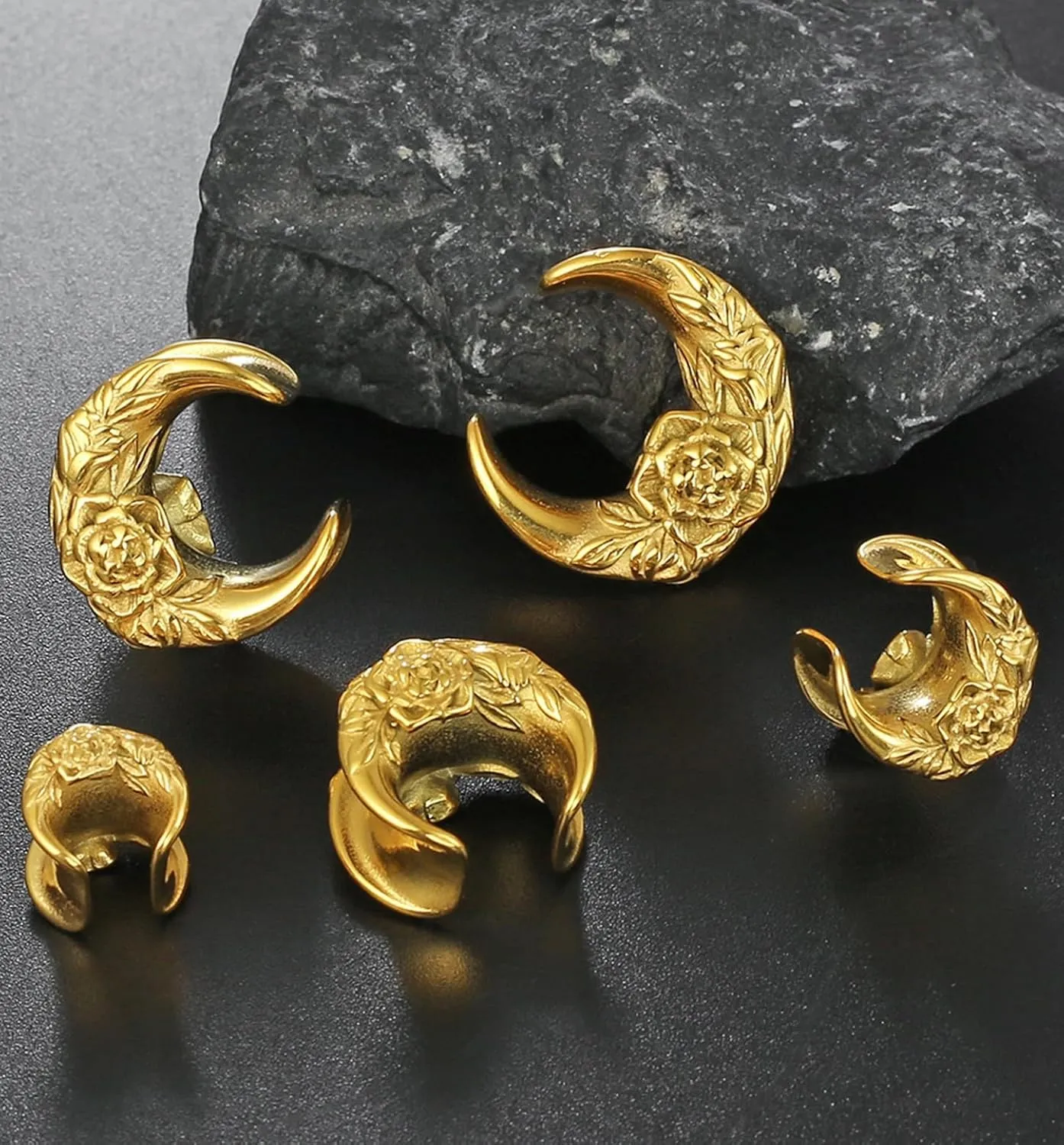 2PCS Crescent Moon Saddle Plugs 316 Stainless Steel Ear Gauges Hypoallergenic ear gauges expander Piercing Body Jewelry