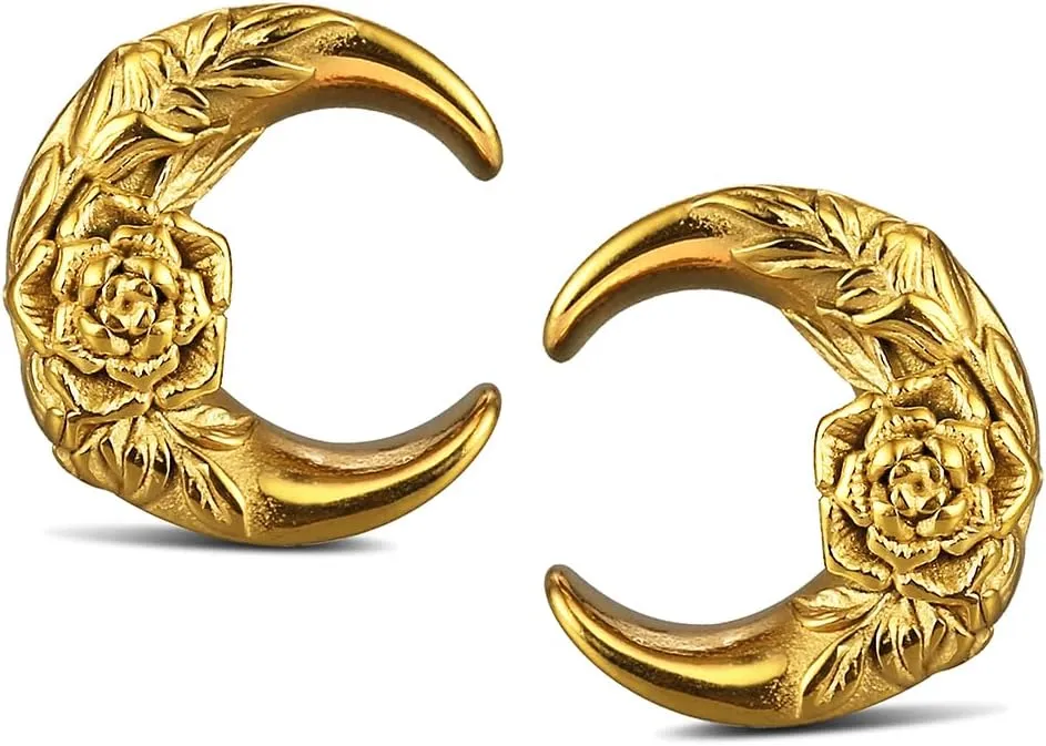 2PCS Crescent Moon Saddle Plugs 316 Stainless Steel Ear Gauges Hypoallergenic ear gauges expander Piercing Body Jewelry