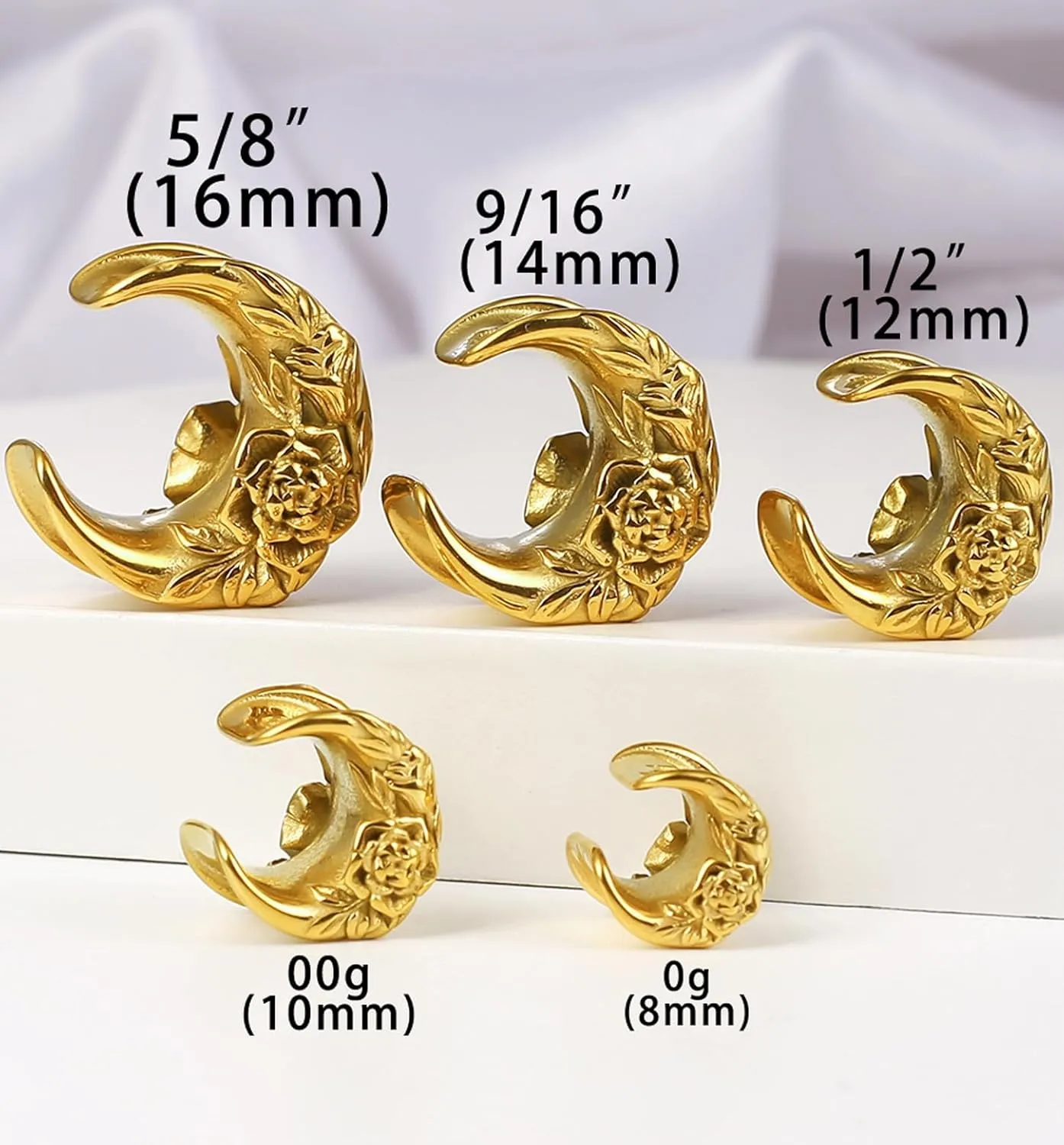 2PCS Crescent Moon Saddle Plugs 316 Stainless Steel Ear Gauges Hypoallergenic ear gauges expander Piercing Body Jewelry