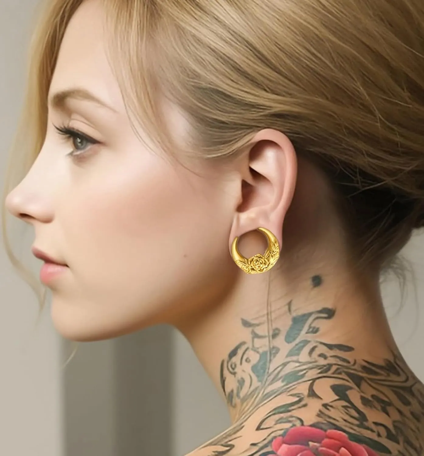 2PCS Crescent Moon Saddle Plugs 316 Stainless Steel Ear Gauges Hypoallergenic ear gauges expander Piercing Body Jewelry