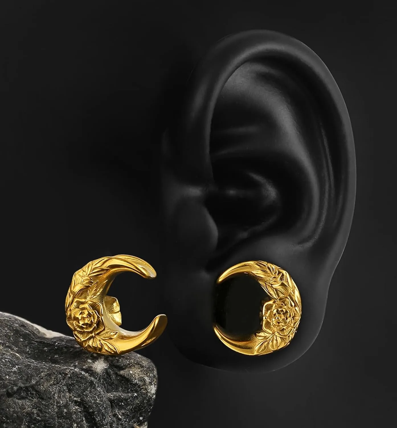 2PCS Crescent Moon Saddle Plugs 316 Stainless Steel Ear Gauges Hypoallergenic ear gauges expander Piercing Body Jewelry