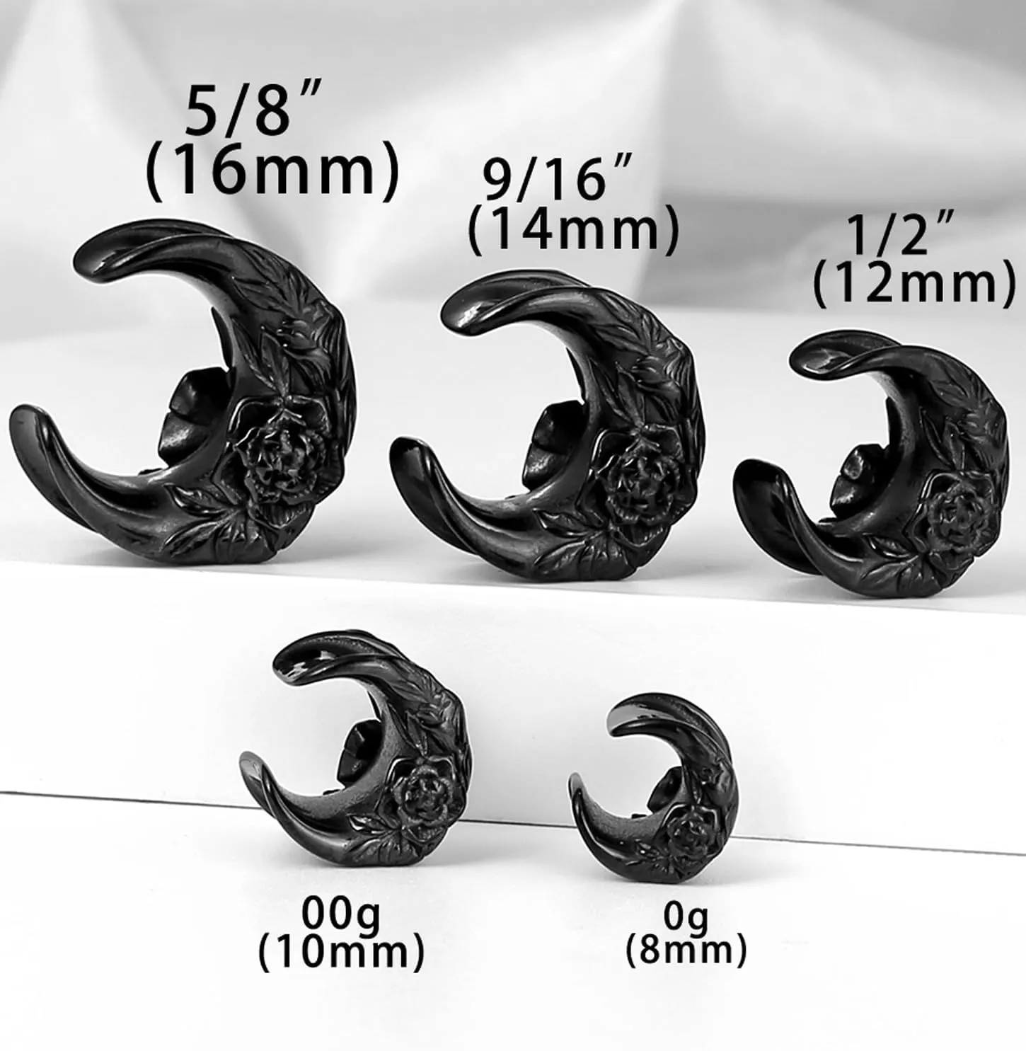 2PCS Crescent Moon Saddle Plugs 316 Stainless Steel Ear Gauges Hypoallergenic ear gauges expander Piercing Body Jewelry