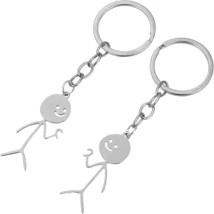 2pcs Cute Couple Keychains Romantic Stainless Steel Key Pendants Funny Jewelry for Men Women Unique present for Anniversaries Valentine Day Special Occasions