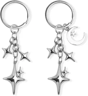 2pcs Cute Star Moon Keychains, Y2k Star Key Chain Charms Aesthetic Key Ring Bag Accessories Keychains for Purse Handbag Backpack Car Holder (2 Designs)