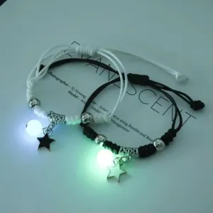 2Pcs Moon Star Cat Glow in The Bracelet Set Couples My Friends Jewelry Gift-Star