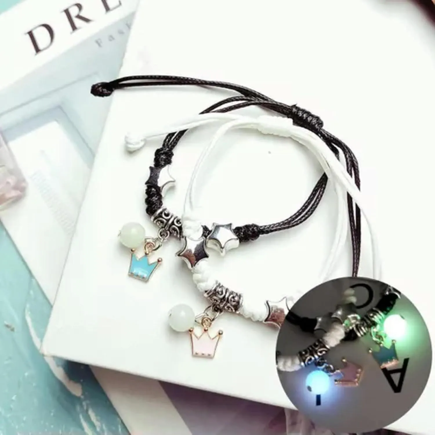 2Pcs Moon Star Cat Glow in The Bracelet Set Couples My Friends Jewelry Gift-Star