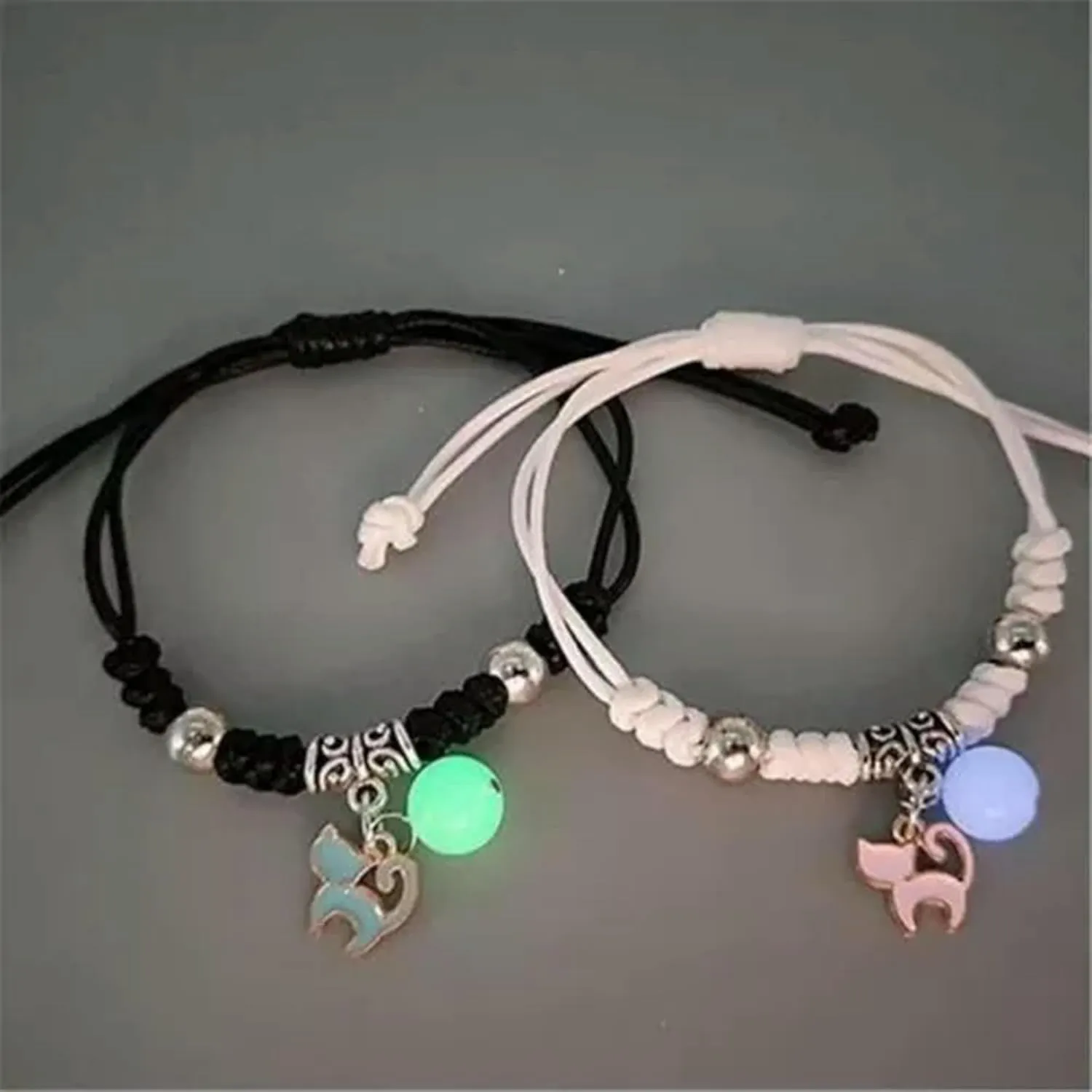 2Pcs Moon Star Cat Glow in The Bracelet Set Couples My Friends Jewelry Gift-Star