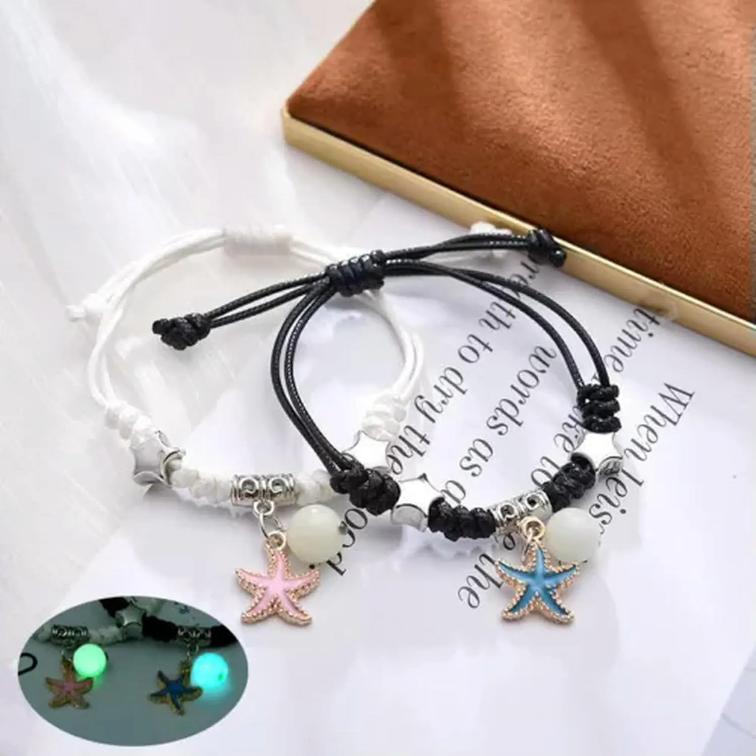 2Pcs Moon Star Cat Glow in The Bracelet Set Couples My Friends Jewelry Gift-Star