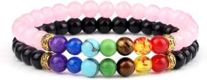 2Pcs/Set 7 Chakra Reiki Beads Bracelet Charm 6mm Natural Lava Weathered Stone Balance Prayer Bracelets&Bangles Men Women Jewelry,Set 21