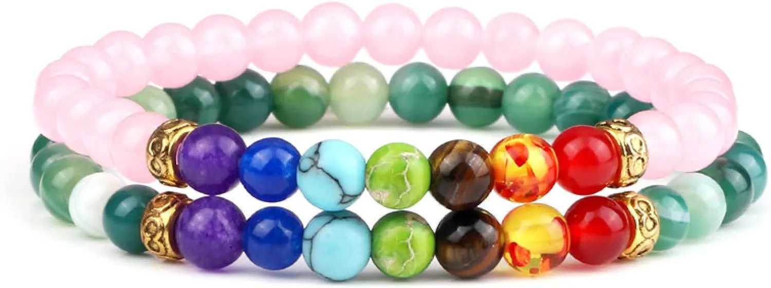 2Pcs/Set 7 Chakra Reiki Beads Bracelet Charm 6mm Natural Lava Weathered Stone Balance Prayer Bracelets&Bangles Men Women Jewelry,Set 25