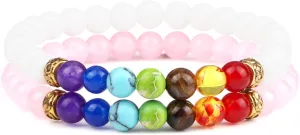 2Pcs/Set 7 Chakra Reiki Beads Bracelet Charm 6mm Natural Lava Weathered Stone Balance Prayer Bracelets&Bangles Men Women Jewelry,Set 7