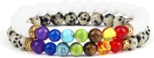 2Pcs/Set 7 Chakra Reiki Beads Bracelet Charm 6mm Natural Lava Weathered Stone Balance Prayer Bracelets&Bangles Men Women Jewelry,Set 9